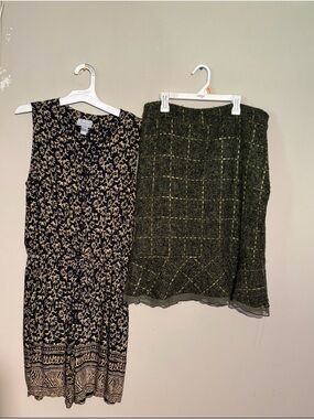 D.F.A &!Studio wear Olive Green Tweed Mini Skirt - Classic Windowpane